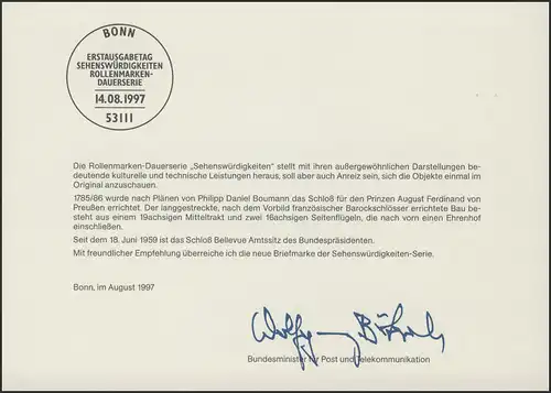 MinKa 25/1997 SWK 110 Pf. Schloss Bellevue Berlin