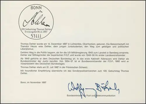 MinKa 45/1997 Thomas Dehler, Politiker