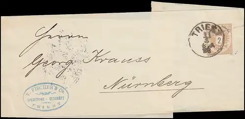 Autriche Streifband S 3b Die Double Adeler 2 Kr. TRIEST 11.5.88 vers NÜRNBERG 13.5.