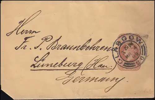 Großbritannien Streifband S 8 Viktoria GLASGOW 4.3.1899 nach Lüneburg/Hannover 