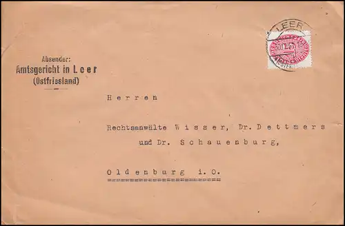 Service marque 124 paille chapeau 15 pf. EF lettre tribunal de l'Office Leer (OSTFRIESL.) 30.12.31