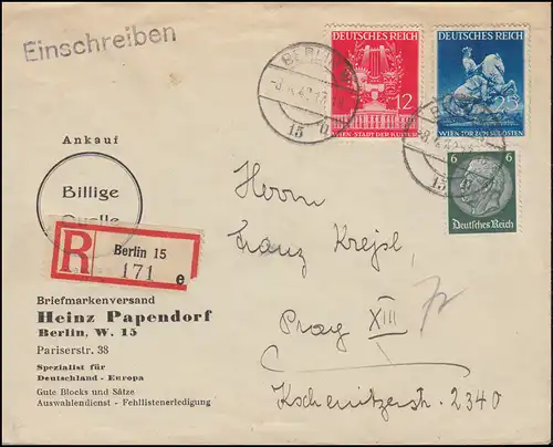 770+771 Wiener Frühjahrsmesse mit Zusatzfr. R-Brief BERLIN 8.4.42 nach PRAG 9.4.