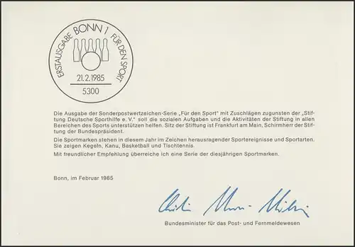 MinKa 05/1985 Aide sportive: Keglerbund, Sport de course d'eau douce