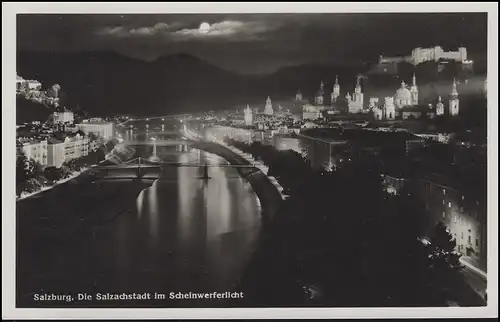 Ansichtskarte Salzburg. Die Salzachstadt im Scheinwerferlicht, SALZBURG 20.7.38