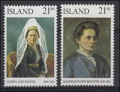 Islande: Islandais célèbres Gudrun Larusdottir et R. Petursdottir, 2 valeurs **