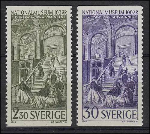 Suède: Musée national / Bâtiments historiques Coupe du bois 1966, 2 valeurs **