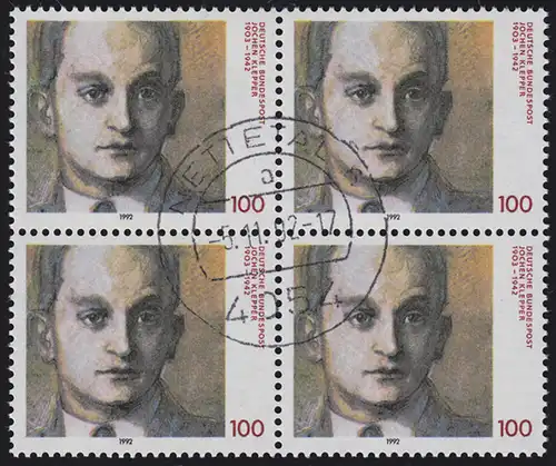 1643 Jochen Klepper: Viererblock, zentrischer Vollstempel NETTETAL 5.11.92