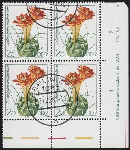 2805 Cactus 25 Pf. - Bloc à quatre coins avec DV 2, VS-O BERLIN ZPF 21.6.83