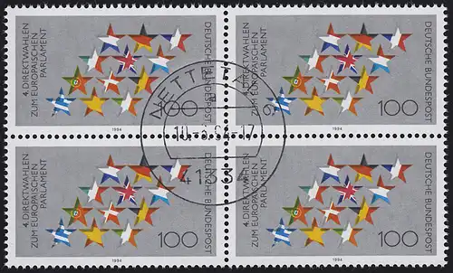 1724 Direktwahl zum Europaparlament Viererblock zentrischer Vollstempel NETTETAL