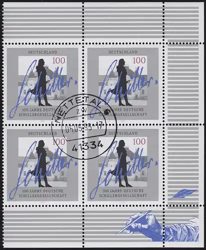 1792 Schiller-Gesellschaft: Viererblock rechts, zentrischer Vollstempel NETTETAL