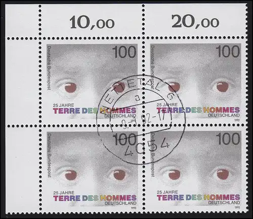 1585 Terre de Hommes: ER-Vbl oben links, zentrischer Vollstempel NETTETAL 9.1.92
