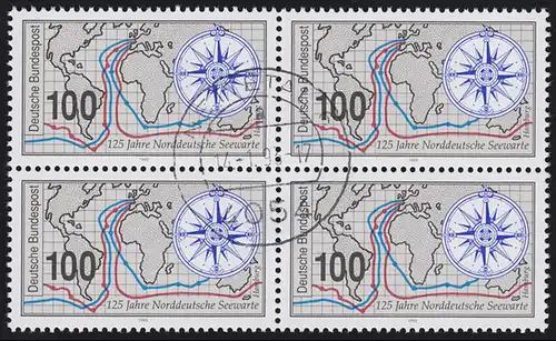 1647 Seewarte Hamburg: Viererblock, zentrischer Vollstempel NETTETAL 14.1.93