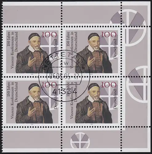 1793 Vinzenz-Konferenzen: Viererblock rechts, zentrischer Vollstempel NETTETAL