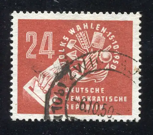 275 Volkswahlen 1950, Marke rundgestempelt ZWICKAU 6.10.50