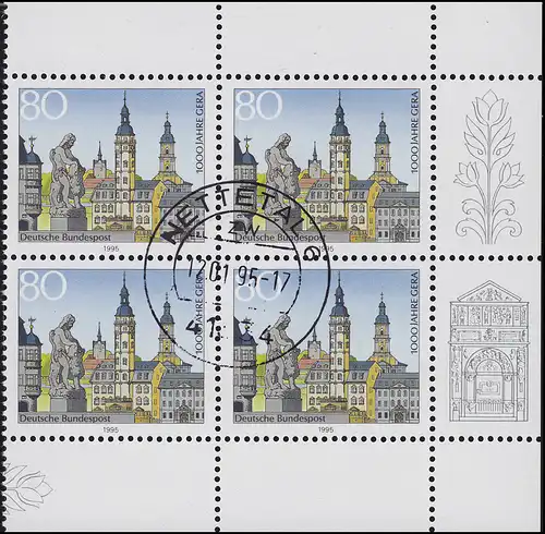 1772 Gera: Rand-Viererblock rechts, zentrischer Vollstempel NETTETAL 12.1.95