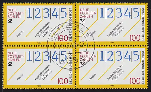 1659 Neue Postleitzahlen: Viererblock, zentrischer Vollstempel NETTETAL  11.3.95
