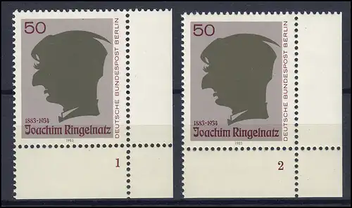 701 Joachim Ringelnatz Berlin 1983: 2 coins avec FN 1 et Fn 2 **