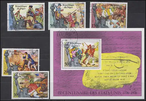 Niger: Guerre d'Indépendance Américaine 1776-1976, 5 valeurs + 1 vol.