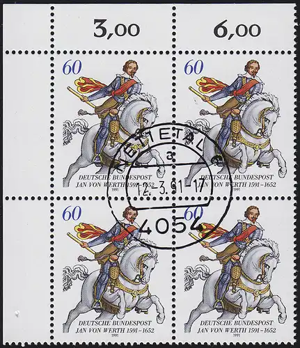 1504 Jan von Werth: ER-Vbl. oben links, zentrischer Vollstempel NETTETAL 12.3.91