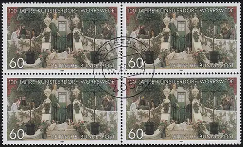 1430 Künstlerdorf Worpswede Viererblock zentrischer Vollstempel NETTETAL 13.7.89