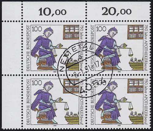 1490 Apothekerberuf: ER-Vbl oben links zentrischer Vollstempel NETTETAL 8.1.91