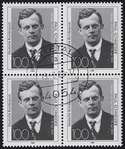 1431 Paul Schneider: Viererblock, zentrischer Vollstempel NETTETAL 13.7.89