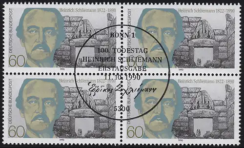 1480 Heinrich Schliemann 1990: Viererblock oben rechts ESSt Bonn 11.10.90