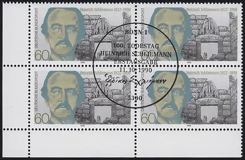 1480 Heinrich Schliemann 1990: Eckrand-Viererblock unten links ESSt Bonn