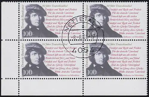 1555 Deutschlandlied: ER-Vbl unten links zentrischer Vollstempel NETTETAL 8.8.91