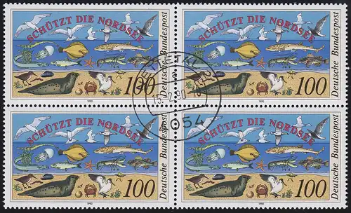 1454 Conférence sur la protection de la mer du Nord: Quadruple, timbre complet centré NETTÉTAL