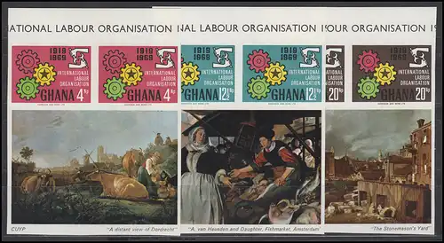 Ghana: International Labour Organisation, 3 Paar mit Gemälden aus Kleinbogen **