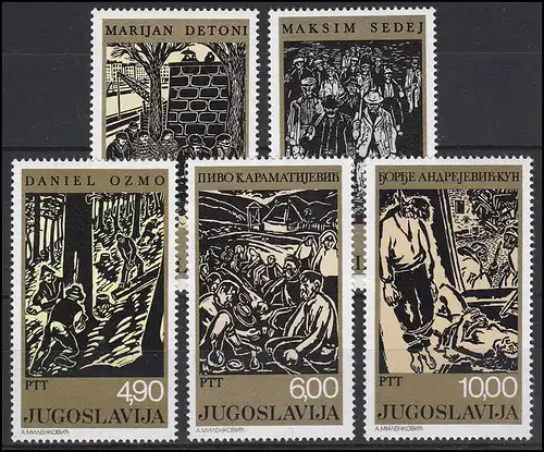 Jugoslawien: Gemälde Holzschnitte & Paintings Woodcuts, 5 Werte, Satz **