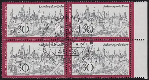 603 Rothenburg ob der Tauber: Rand-Quaterblock avec ESSt BONN 4.9.69