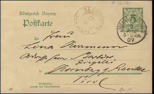 Bayern GA PK P 66/05 Ziffer 7 ohne Wasserzeichen, Immenstadt 1907
