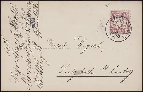 Bayern 5 Pfennig EF Carte postale NÜRNBERG II - 8.2.86 vers SULZBACH 9.2.