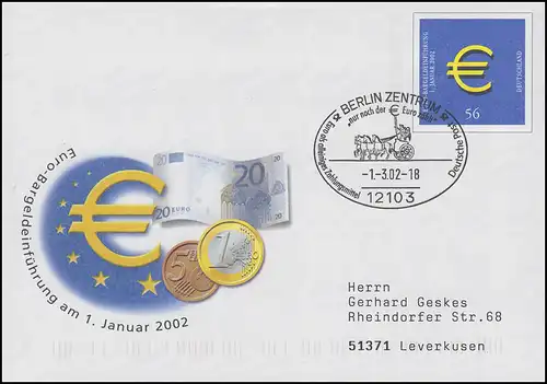 USo 33I Introduction de l'euro en espèces, SSt Berlin Moyens de paiement Euro & Quadriga 1.3.02