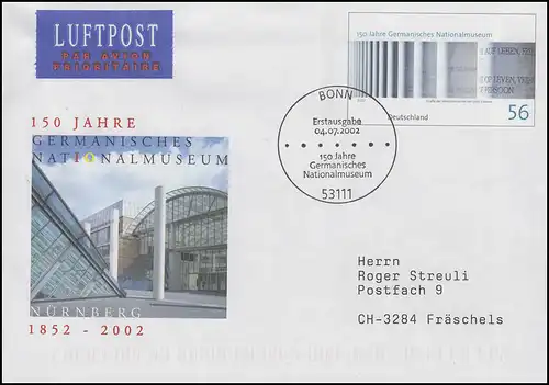 USo 40 Musée national allemand de Nuremberg, FDC ESSt Bonn 4.7.2002
