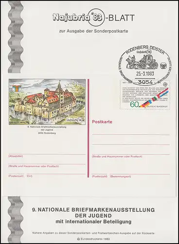 Bulletin du premier jour pour carte postale spéciale PSo 7 NAJUBRIA, ESSt Rodenberg 25.3.1983