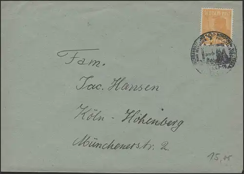 952 Arbeiter 25 Pf EF Orts-Bf SSt Verbandstagung Köln 24.4.47