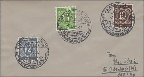 918+920+922 Ziffern-MiF Bf. SSt Frankfurt Flug- und Luftfrachtverbindung 6.4.48