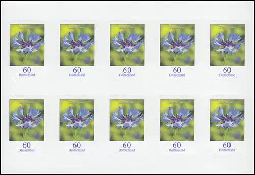 FB 88b Blume Kornblume, Folienblatt mit 10x 3481, -20152, postfrisch **