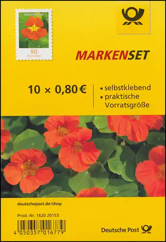 FB 89b Blume Kapuzinerkresse, Folienblatt mit 10x 3482, - 20153, postfrisch **
