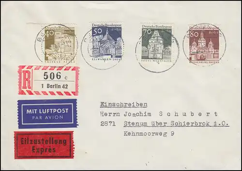 276-280 Bâtiments 40, 50, 70 et 80 Pf. Lettre Eil-R BERLIN 6.1.69 vers Stenum