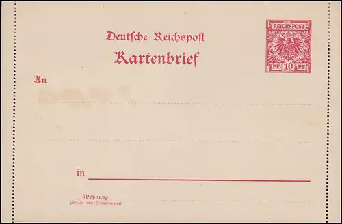 Kartenbrief K 2 Adler im Kreis10 Pfennig, kleine Mängel, ungebraucht