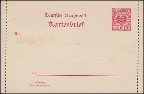 Lettre de carte K 2 Adler en cercle10 pfennig, petits défauts, inutilisé
