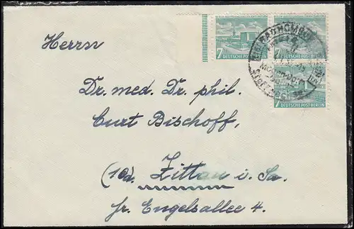 121 Berliner Bauten Rand-Dreier-Einheit auf Trauerbrief SSt BAD HOMBURG 5.1.55