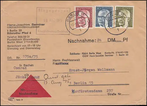 363+365+369 Heinemann-MiF auf Nachnahme-Orts-Brief BERLIN 17.8.1975 