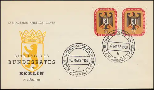 136-137 Conseil fédéral à Berlin 1956 sur le FDC Bijoux Blanco-Werft Berlin 16.3.1956