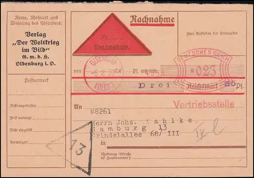 AFS Oldenburg 4558 Vertriebsstelle 5.2.30 auf Nachnahme-Drucksache nach Hamburg