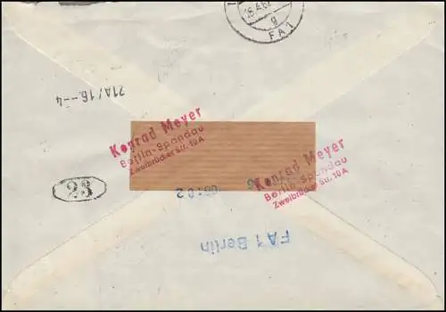 182R Heuss Brief Schnellpost Berlin 16.4.62 rs. Stechuhr FA 1 Rohrpost-Station